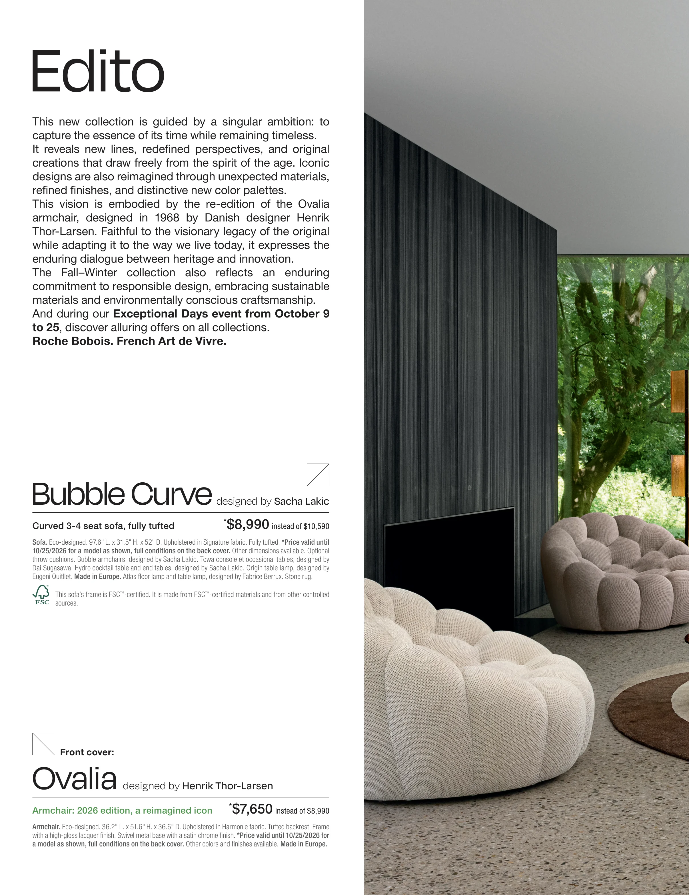 Roche Bobois – The Exceptional Days, October 9-25